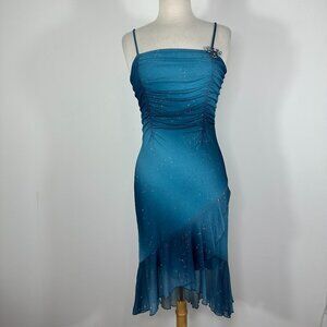 VTG Taboo Fairy Y2K Blue Sequin High Low Ruffles Prom Dress SZ M
